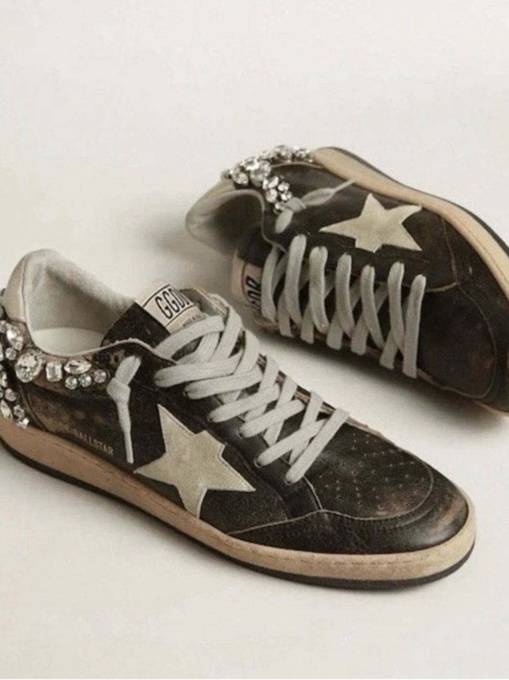 Golden Goose Ball Star Without Spur Leather with Crystals Studs Sneakers Sz 36